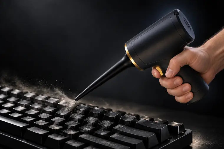 AirSprint Apex using the rear blower nozzle to direct air between keyboard keys