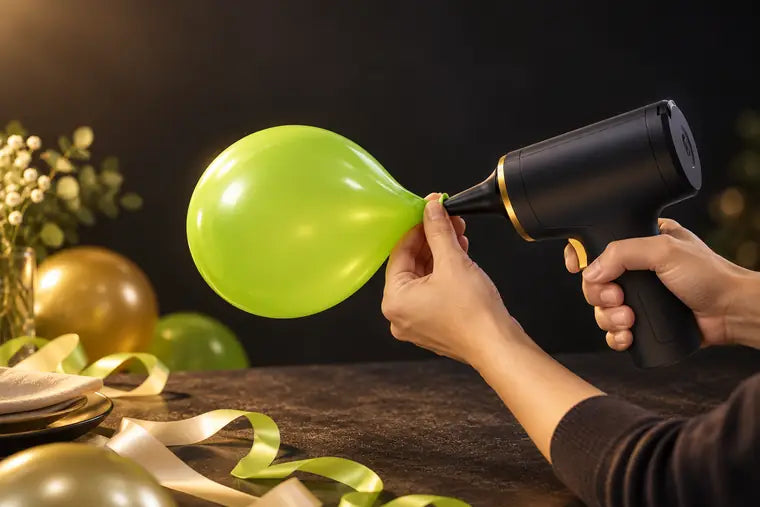 AirSprint Apex with a compatible lime party balloon fitted to its rear inflation nozzle